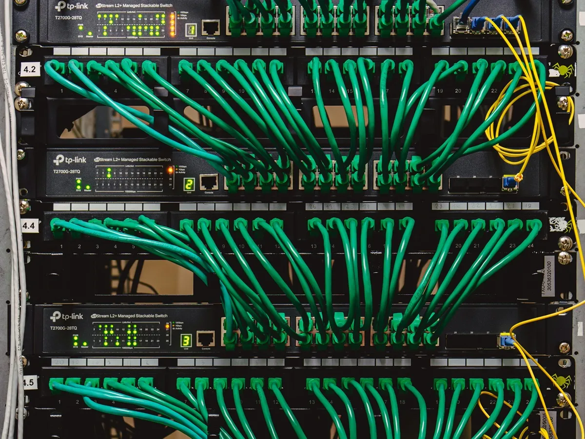 Network rack with neatly dressed patch cables